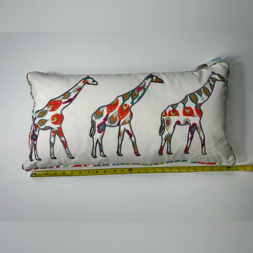 NWT Mirage Multicolor Three Girrafes Applique 12 in. x 24 in. Throw Pillow